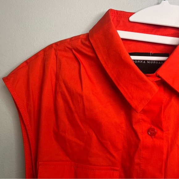 NWT Donna Morgan Sleeveless Button Front Shirt Dress Sz 10 Red Belted Preppy - Picture 6 of 11